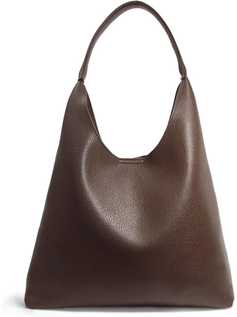 Women Coffee Soft Vegan Leather Slouchy Tote Purse Lightweight Shoulder Handbag